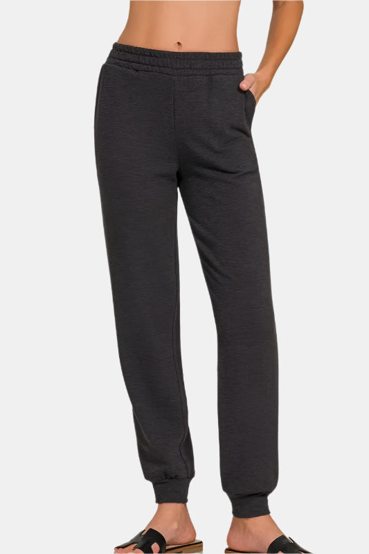 Black Cotton Slub Jogger Pants