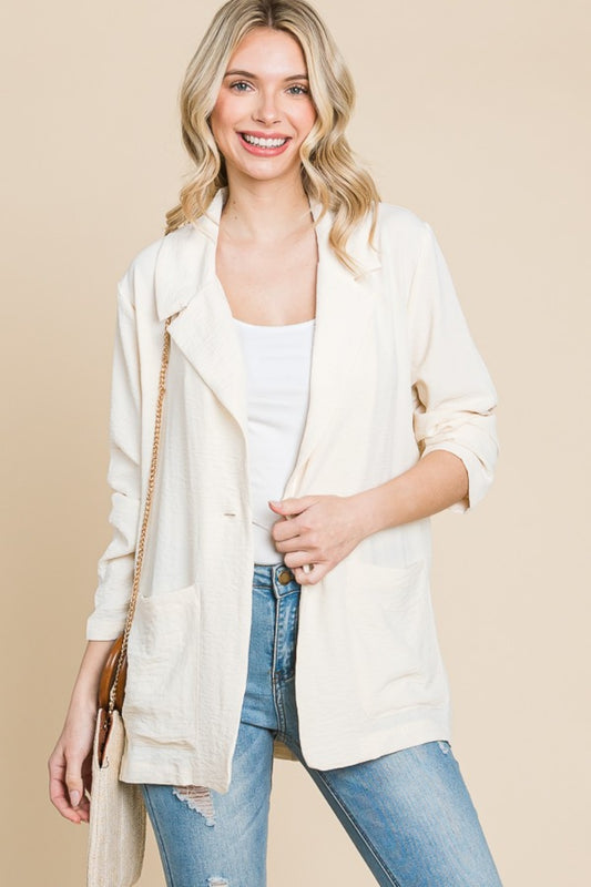 New Ivory One Button Long Sleeve Blazer with Pockets