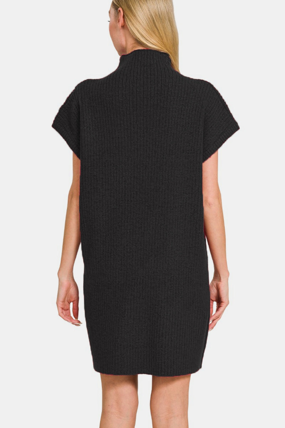 Mock Neck Short Sleeve Sweater Dress With Pocket