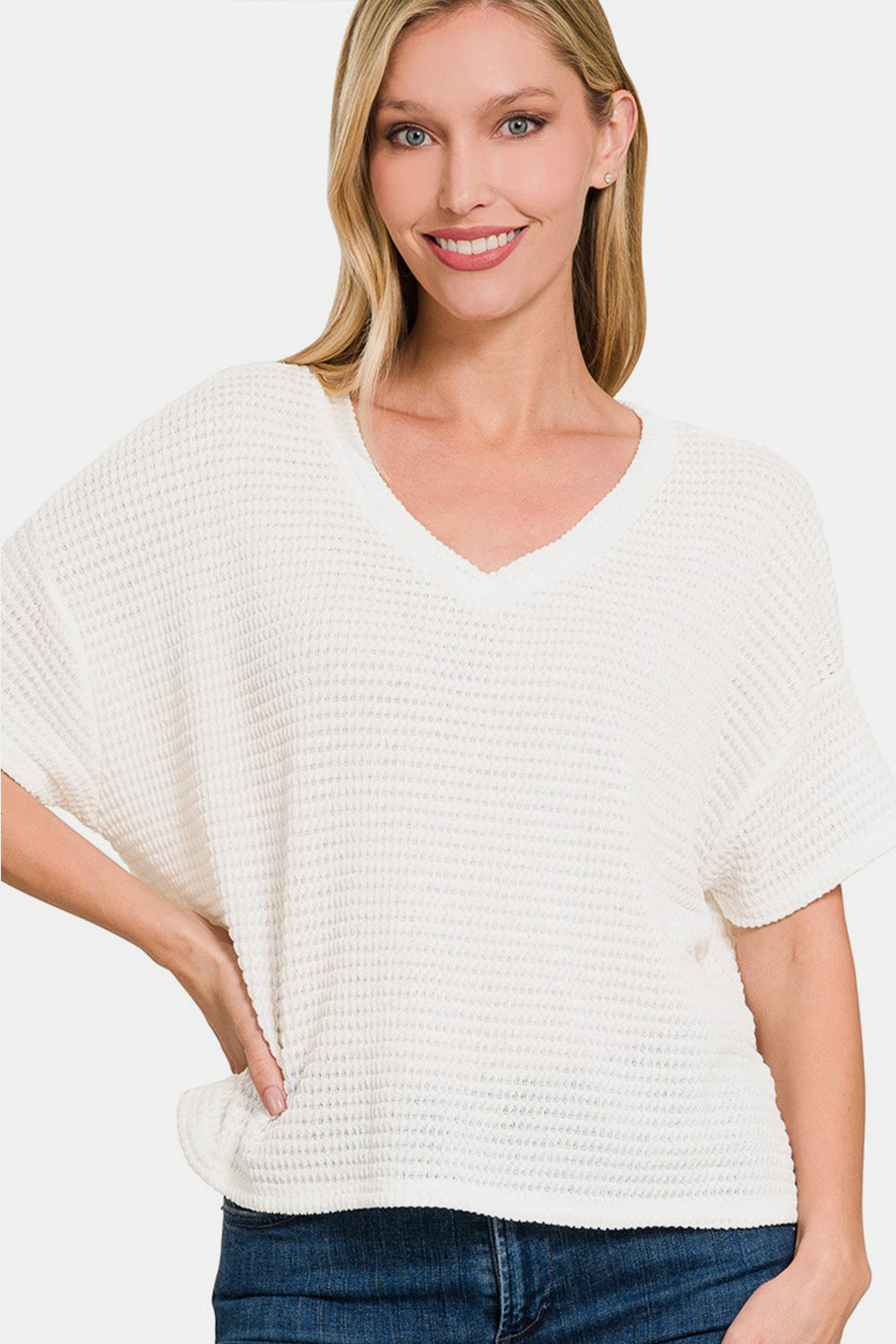 Drop Shoulder Short Sleeve Jacquard Sweater