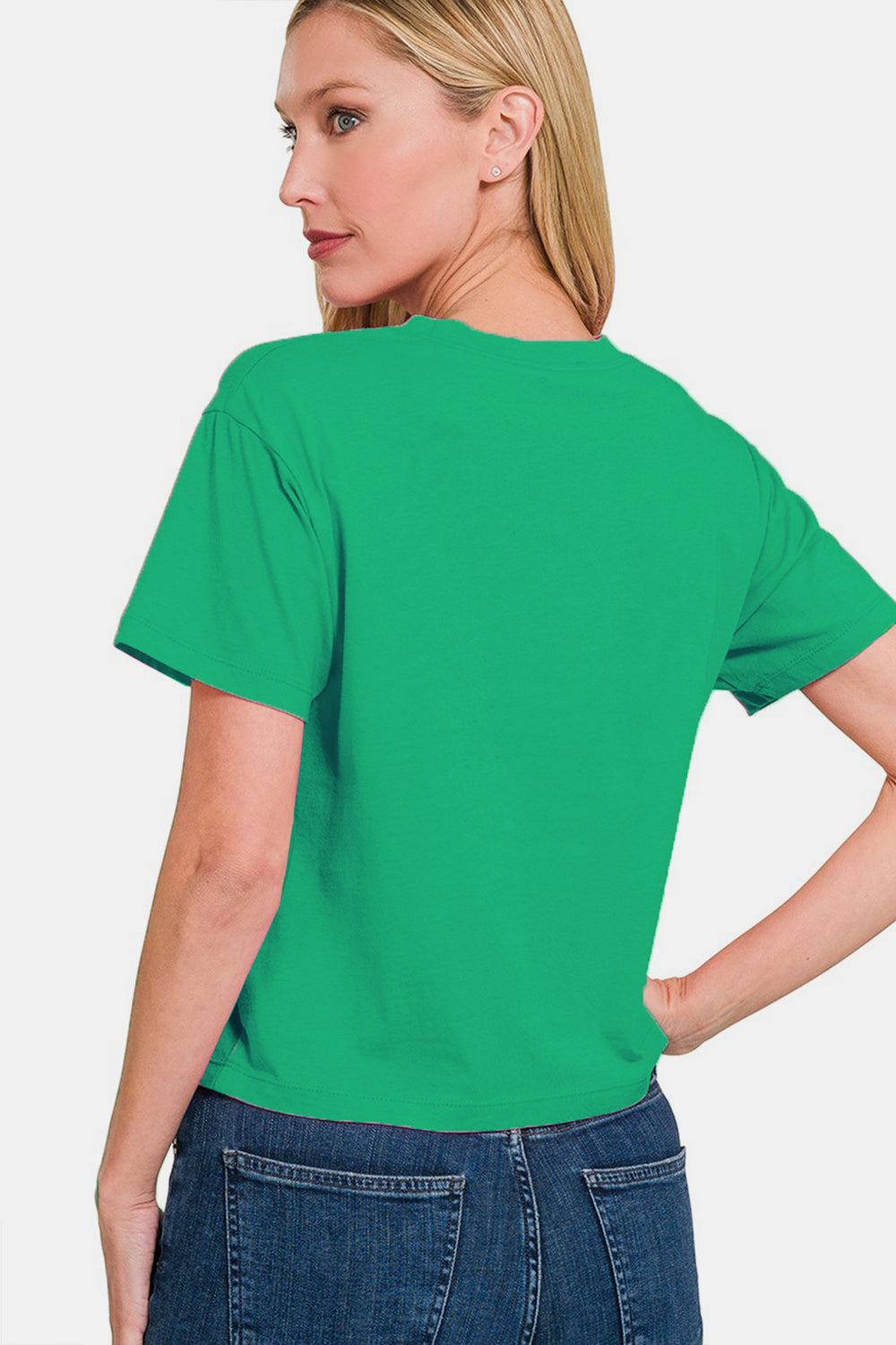 Cotton Crew Neck Short Sleeve Cropped T-Shirt