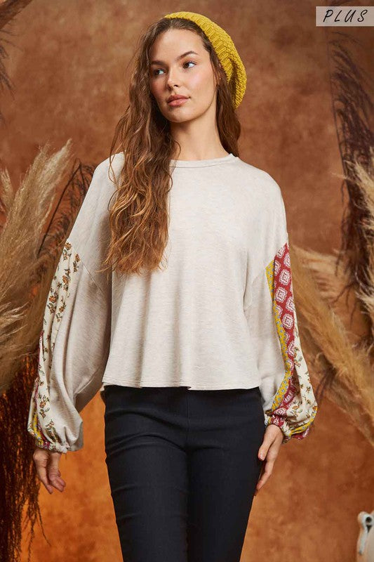 Plus Boho Bubble Sleeve Oversized Top