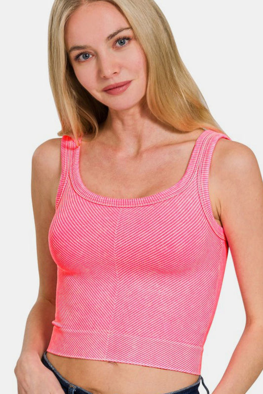 Stone Washed Ribbed Seamless Bra Tank Top