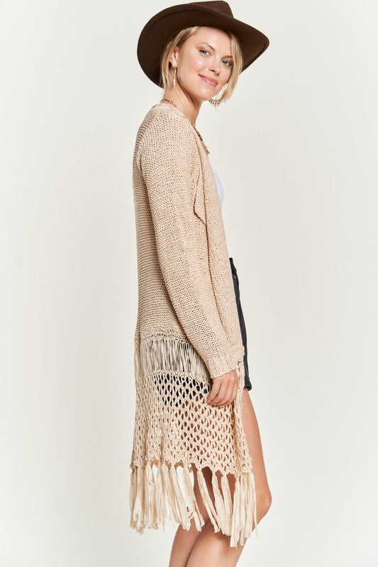 Plus Fringe Knit Cardigan