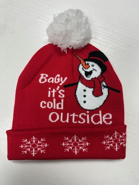 "Baby It's Cold Outside" Snowman Pom-Pom Snowflake Beanie