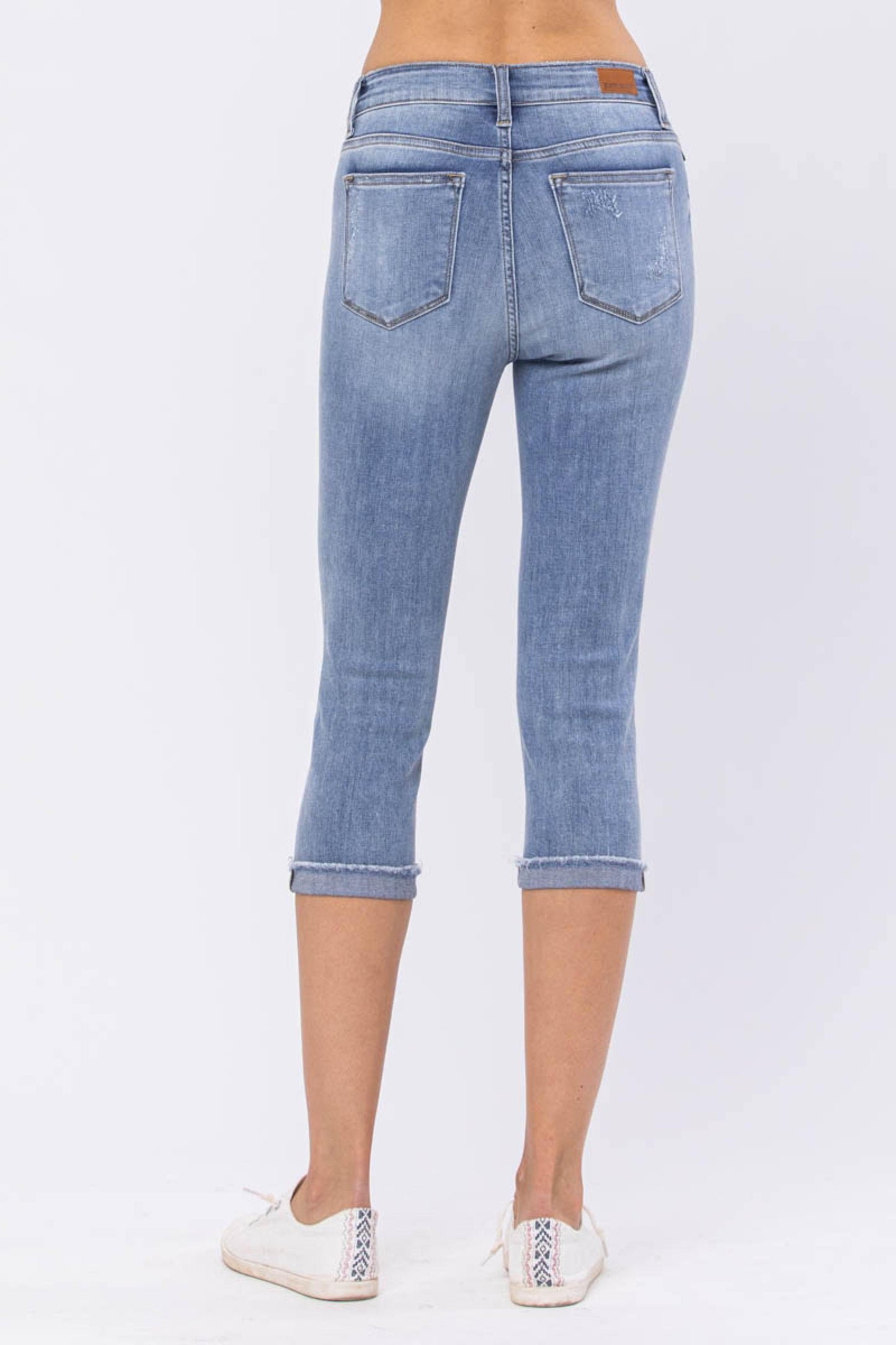 Judy Blue Light Wash Mid-Rise Destroyed Capri Jeans - Lavender Latte Boutique