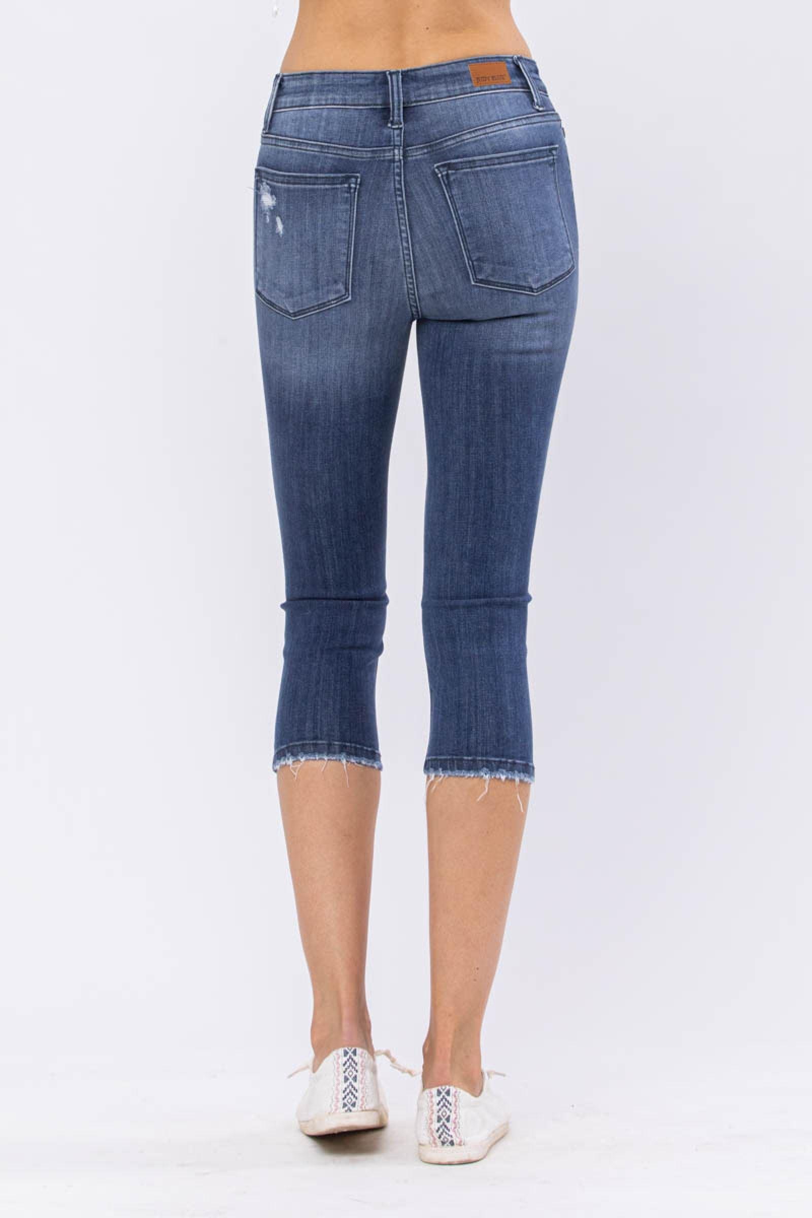 Judy Blue Judy Blue Mid Rise Contrast Patch Skinny Capri Jeans