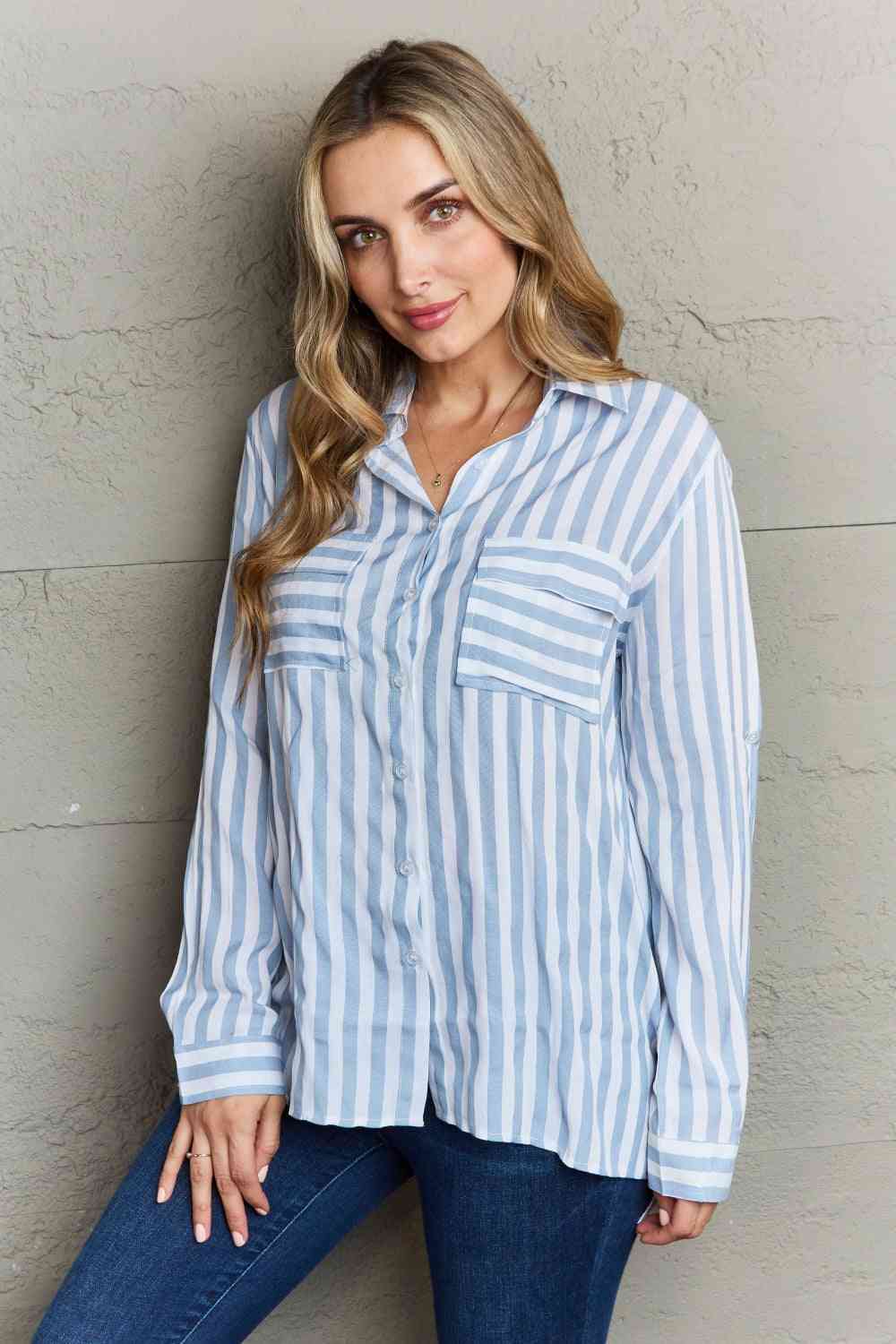 Collared Button Down Striped Shirt