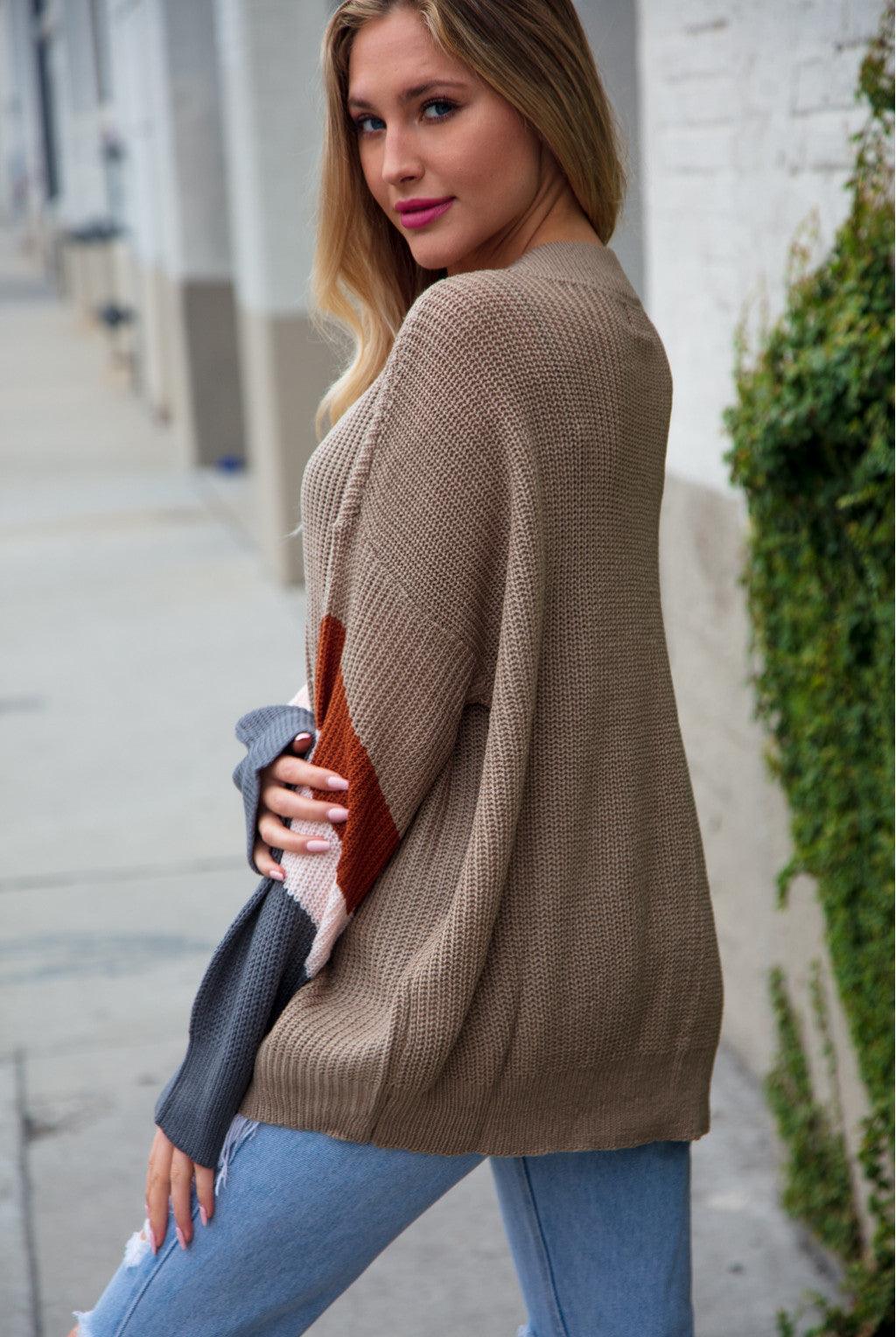 V neck sale color block sweater