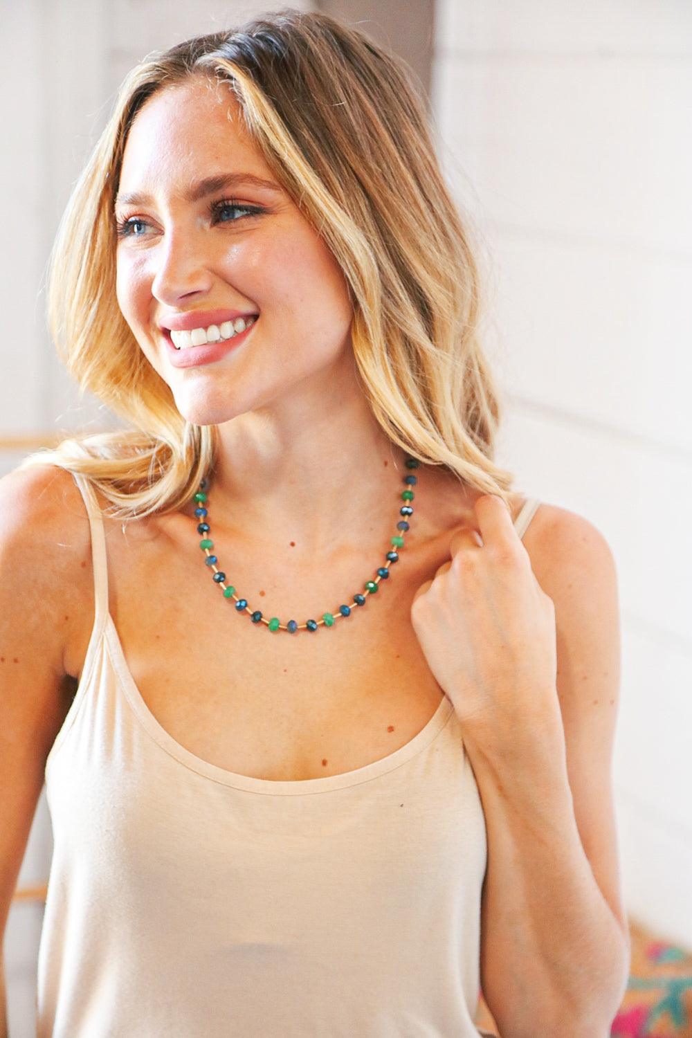 Turquoise Green Beaded Chain Necklace - Lavender Latte Boutique