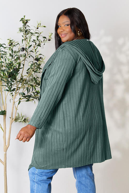 Ribbed Open Front Long Sleeve Cardigan