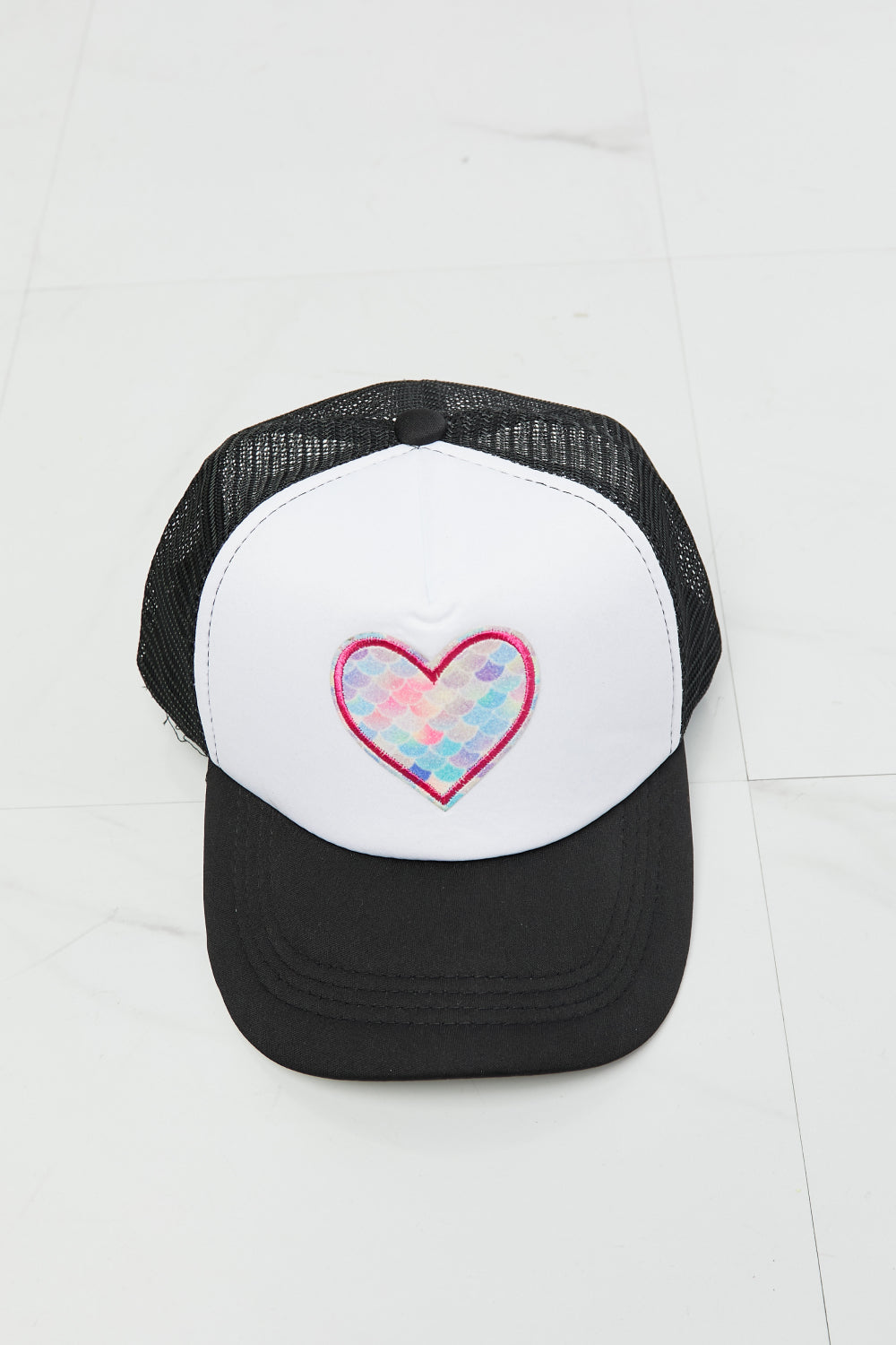 Rainbow Scalloped Heart Trucker Hat