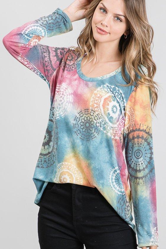 Blue Tie Dye Boho Easy Tee - Lavender Latte Boutique