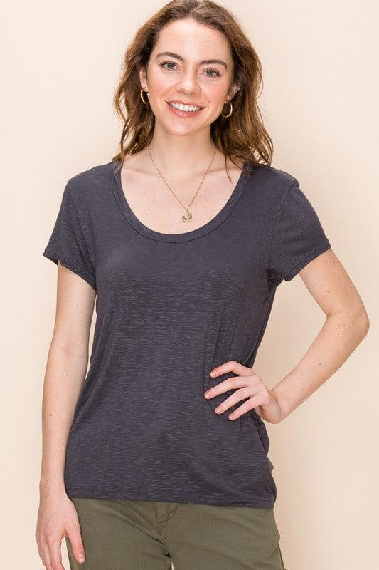 Heather Slub Solid Scoop Neck Tee - Lavender Latte Boutique