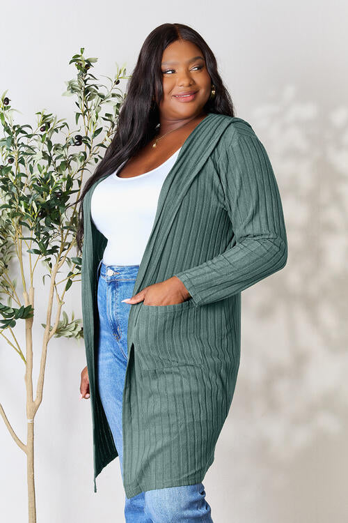 Ribbed Open Front Long Sleeve Cardigan