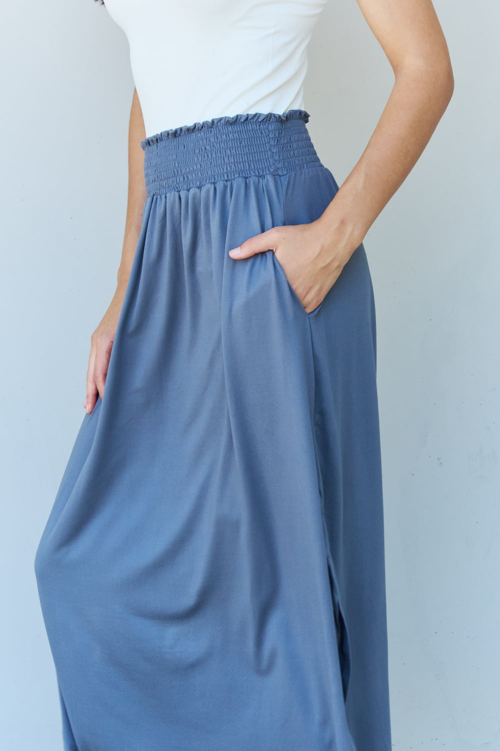 Dusty Blue High Waist Scoop Hem Maxi Skirt