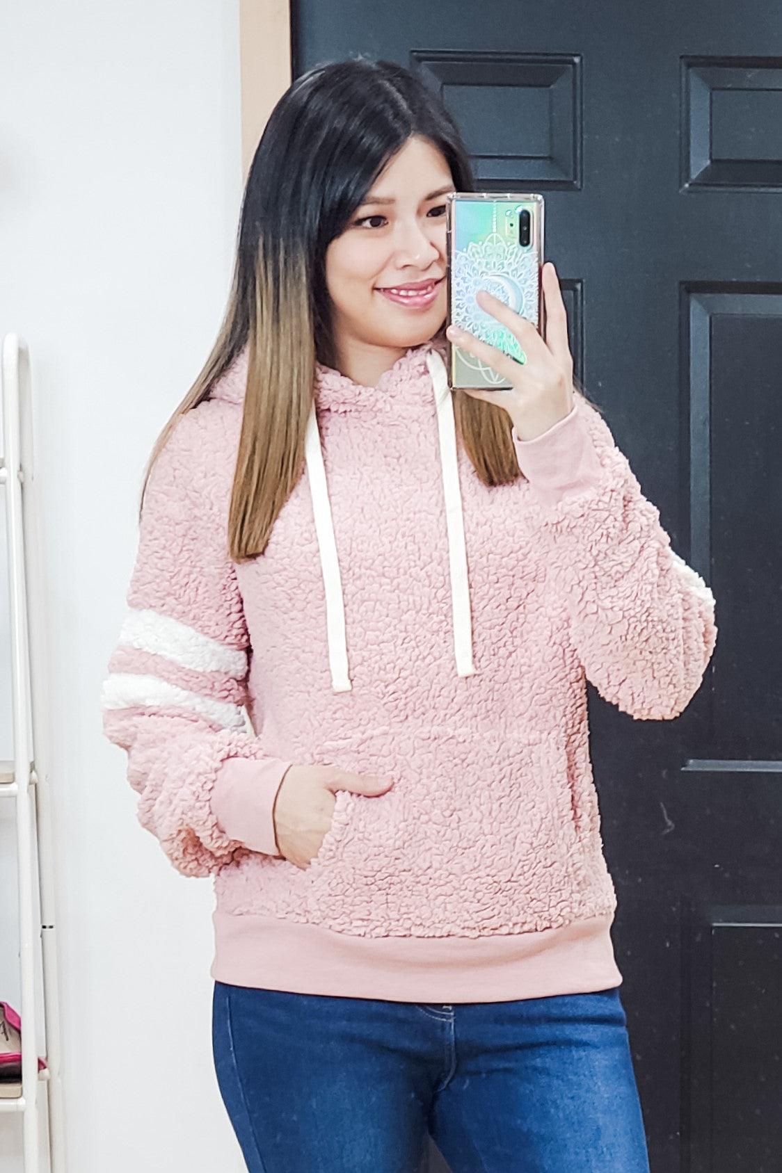 Pink Sherpa Pullover Hoodie - Lavender Latte Boutique