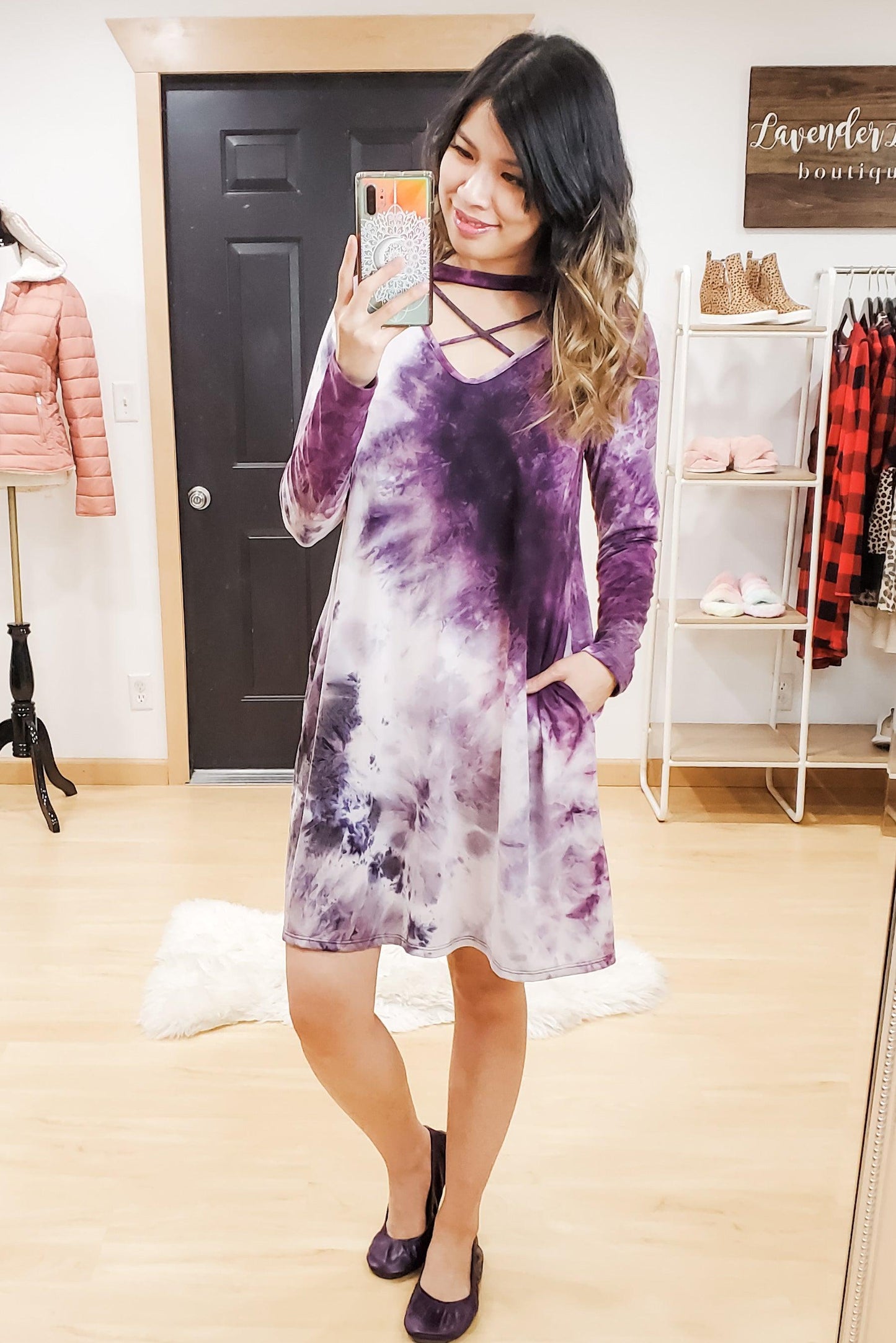 Purple Tie Dye Choker Strappy Dress - Lavender Latte Boutique