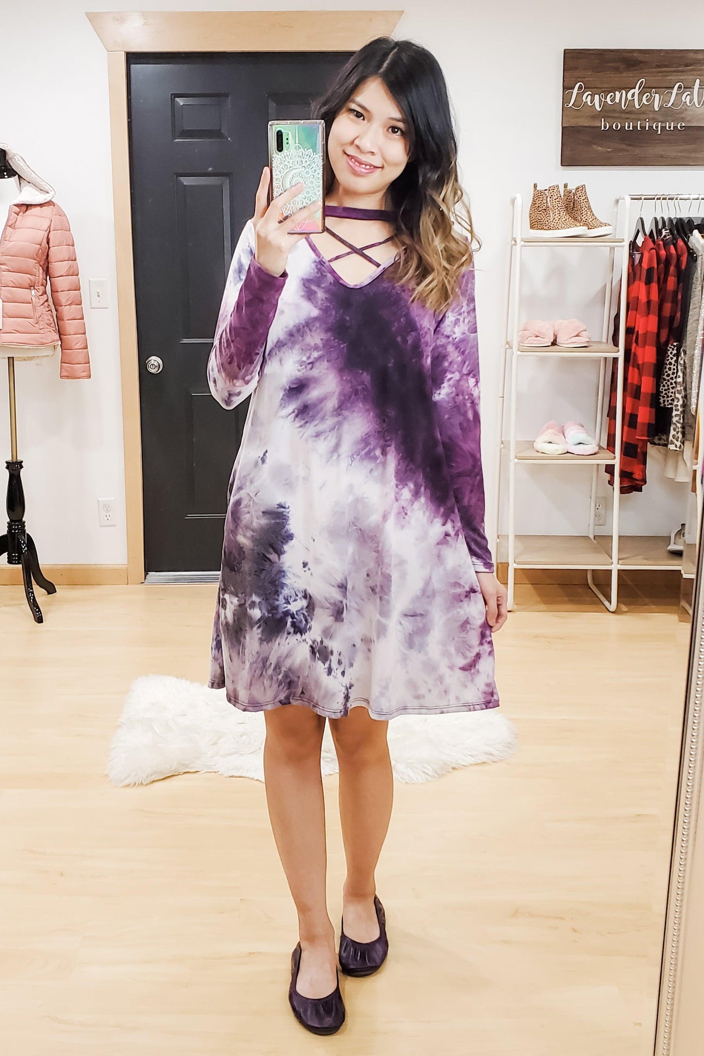 Purple Tie Dye Choker Strappy Dress - Lavender Latte Boutique