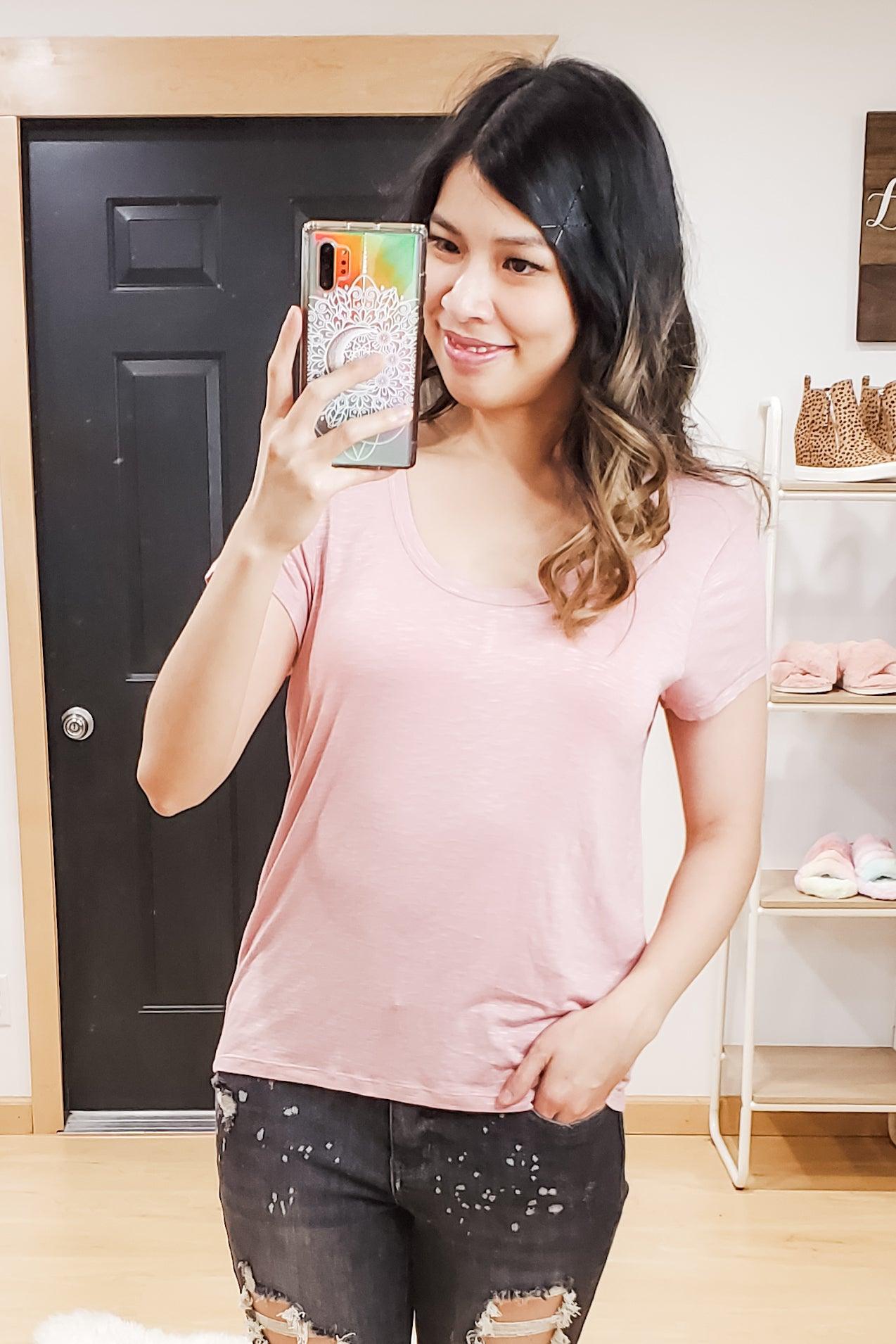 Heather Slub Solid Scoop Neck Tee - Lavender Latte Boutique