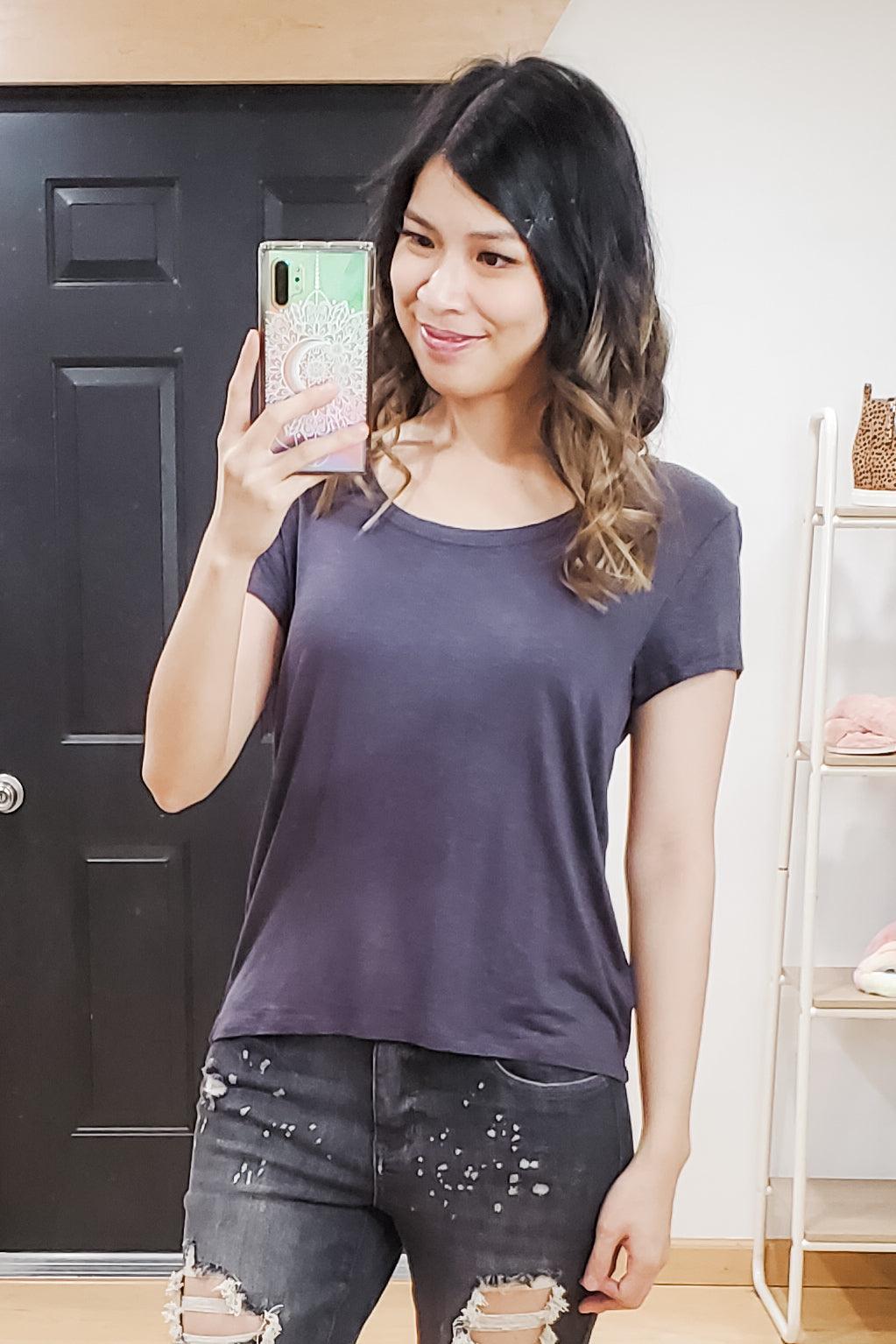 Heather Slub Solid Scoop Neck Tee - Lavender Latte Boutique