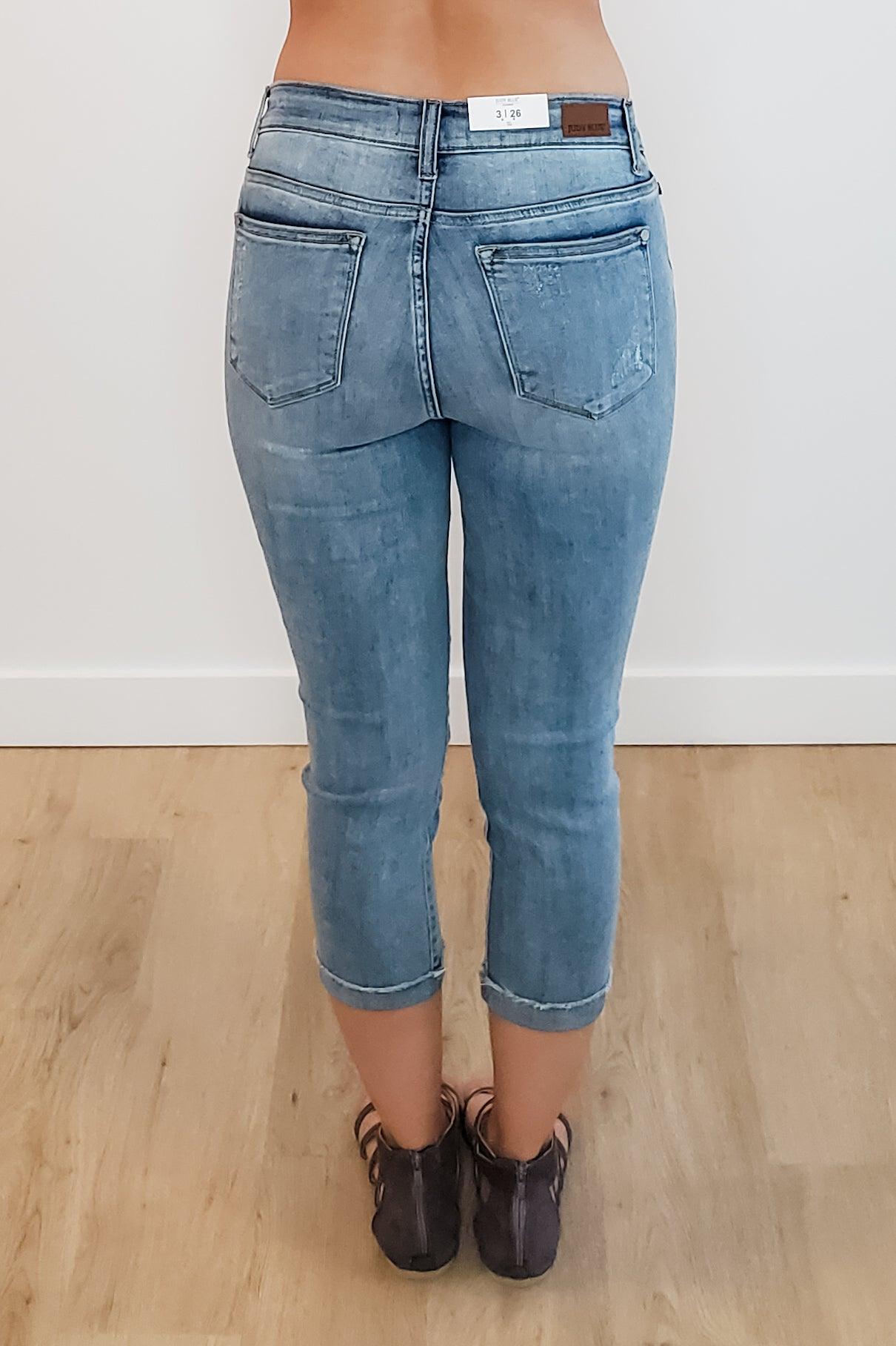 Judy Blue Light Wash Mid-Rise Destroyed Capri Jeans - Lavender Latte Boutique