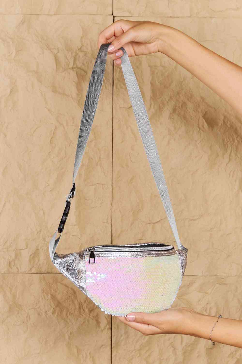 Baby Sequin Front Single Zipper Fanny Pack