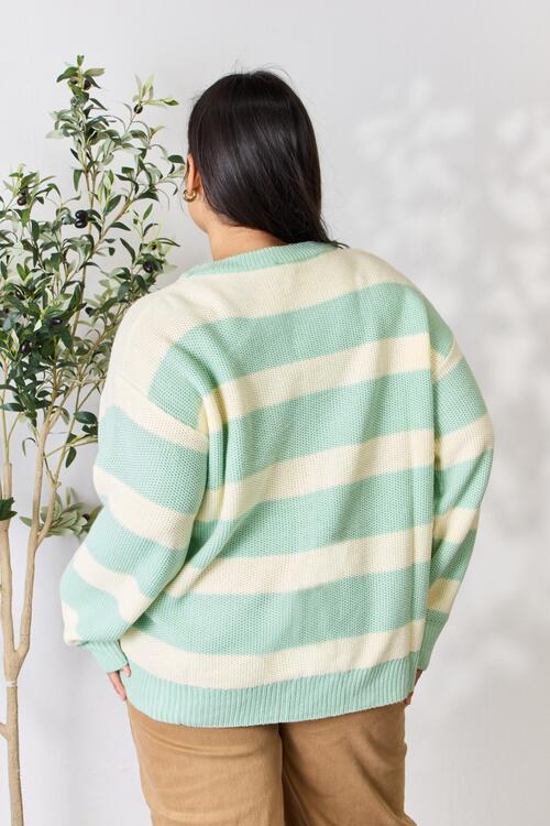 Contrast Striped Round Neck Sweater