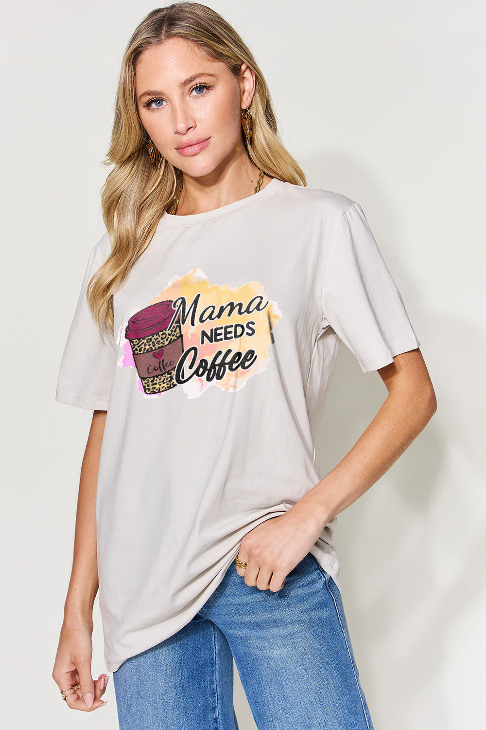 Mama Needs Coffee Graphic Round Neck Short Sleeve T-Shirt