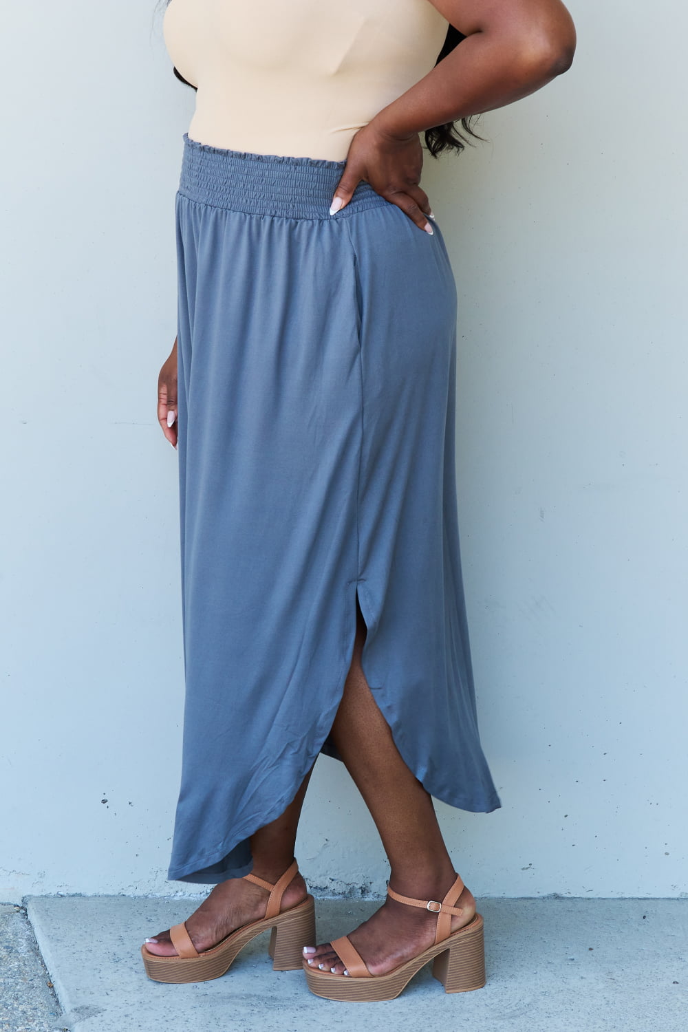 High Waist Scoop Hem Maxi Skirt