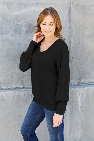 V-Neck Lantern Sleeve Blouse