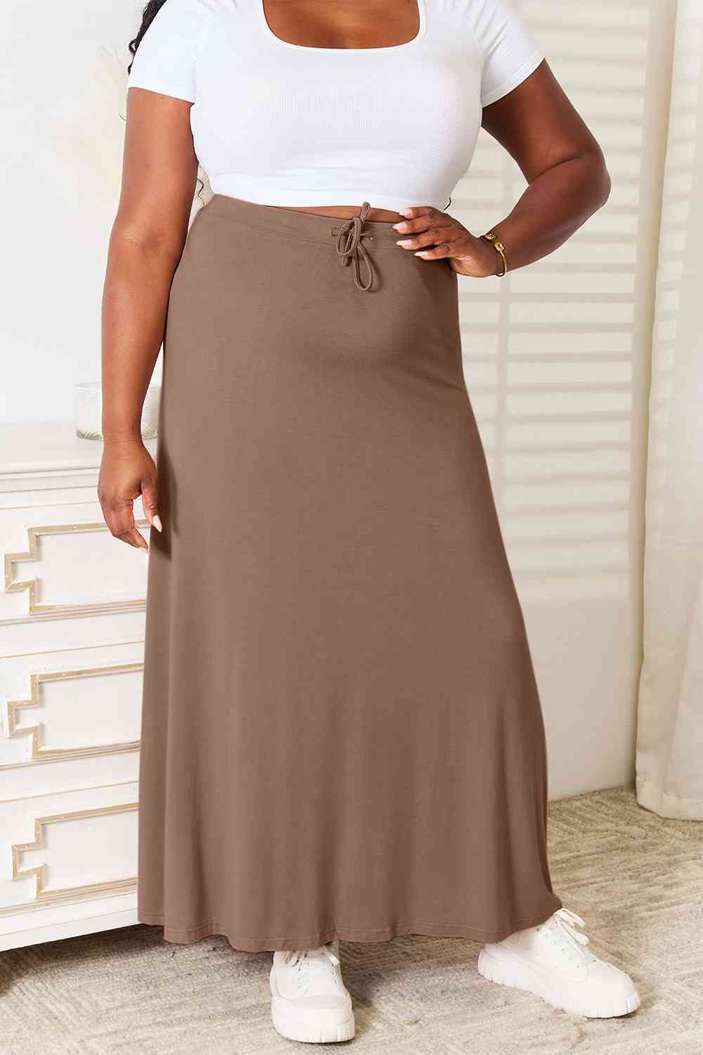 Soft Rayon Drawstring Waist Maxi Skirt