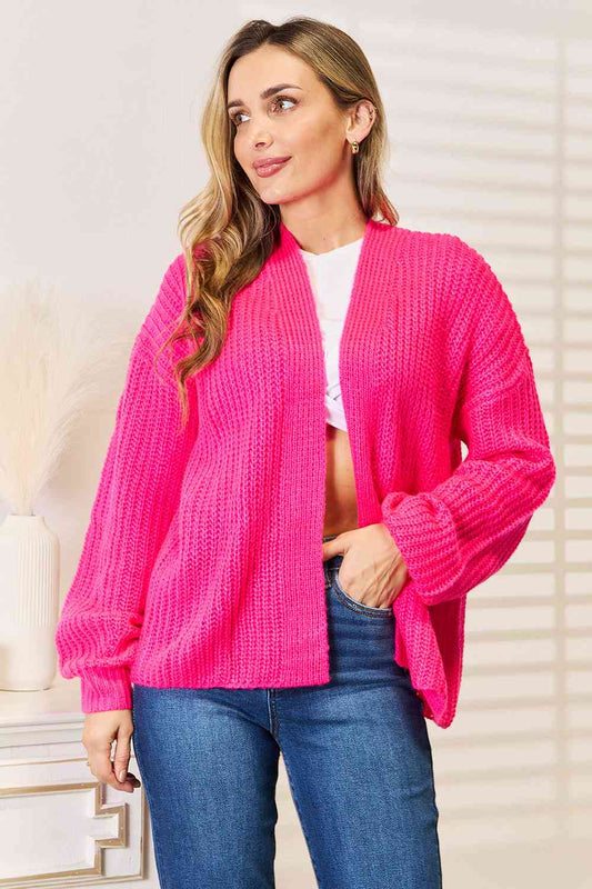 Rib-Knit Open Front Drop Shoulder Cardigan