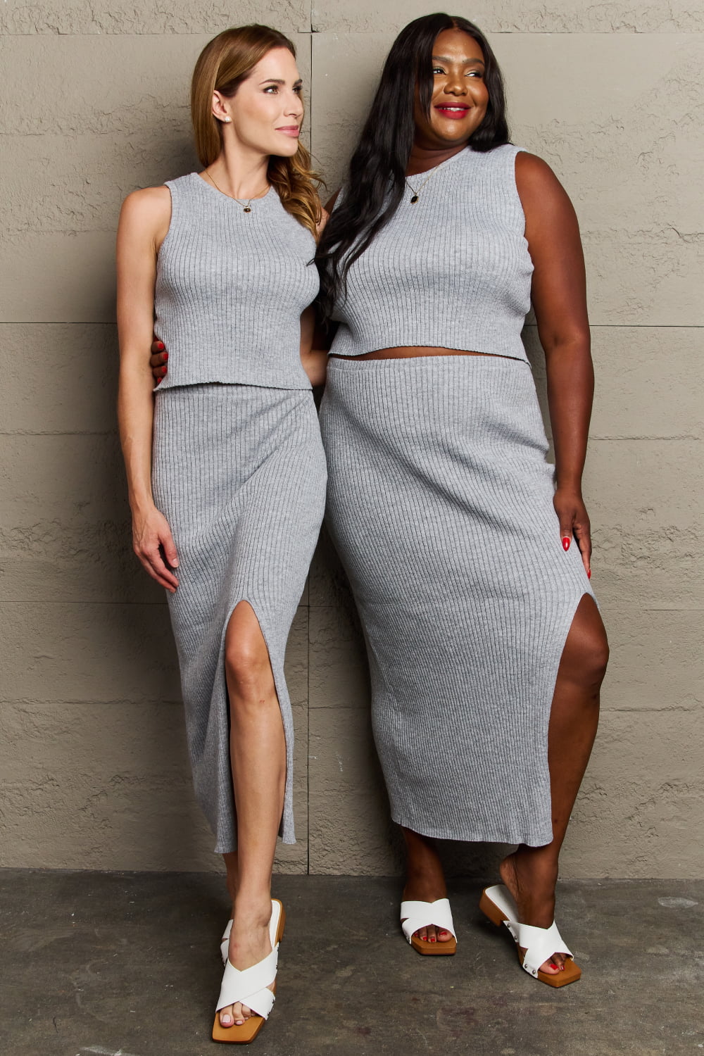 Charcoal Two-Piece Fitted Skirt Set