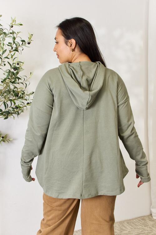 Fade Olive Half Button Long Sleeve Hoodie