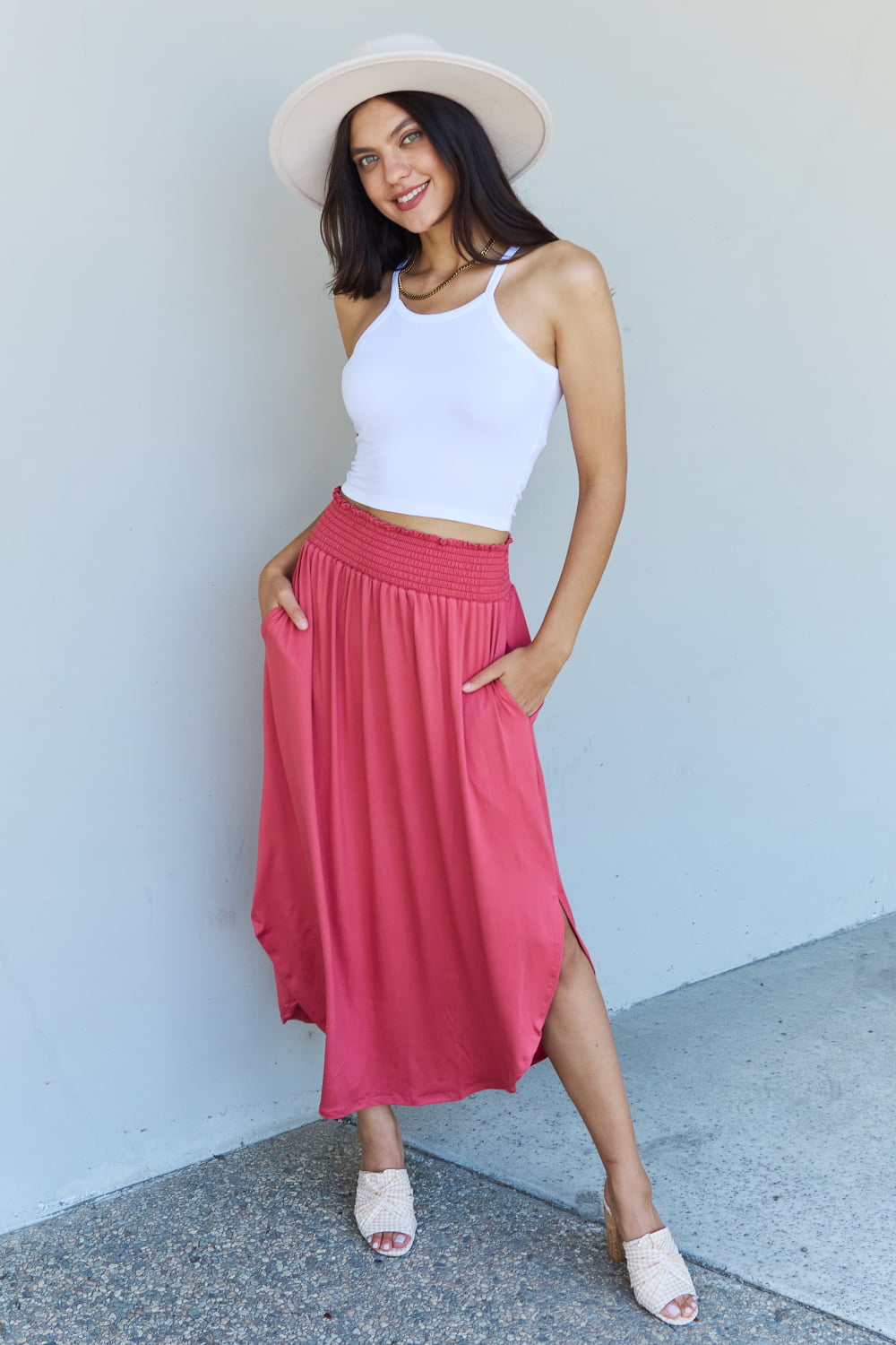 High Waist Scoop Hem Maxi Skirt