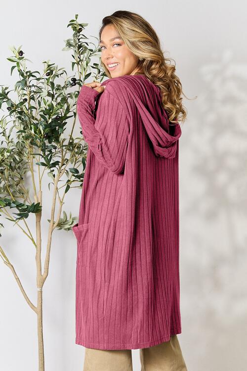 Ribbed Open Front Long Sleeve Cardigan