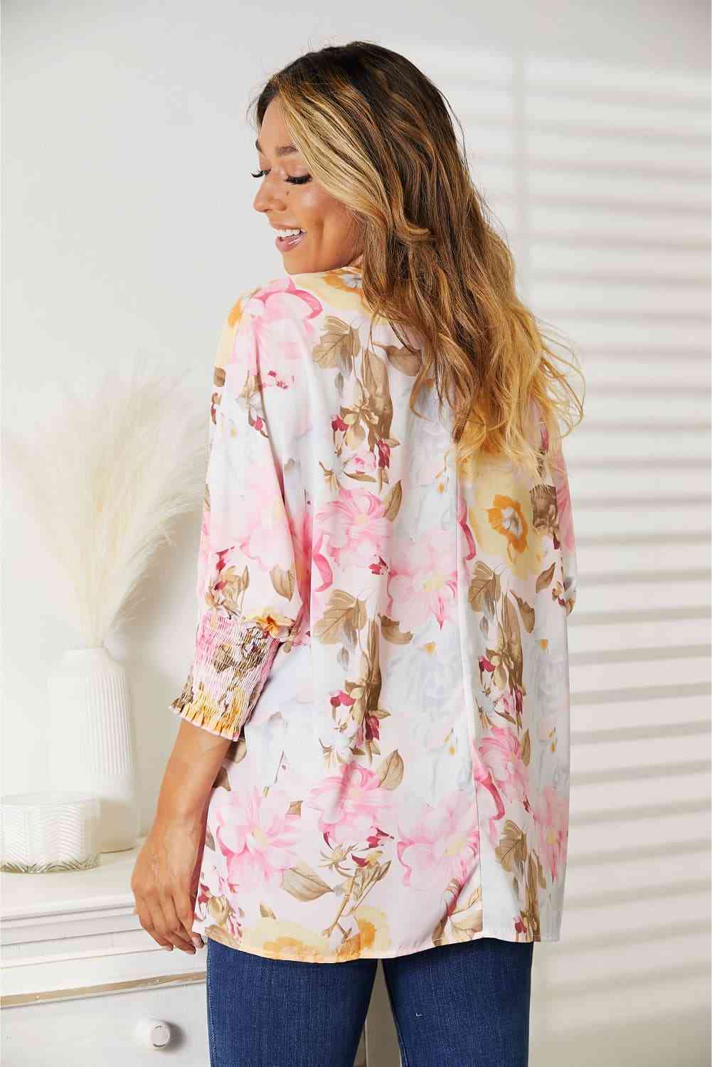 Floral Round Neck Three-Quarter Sleeve Top