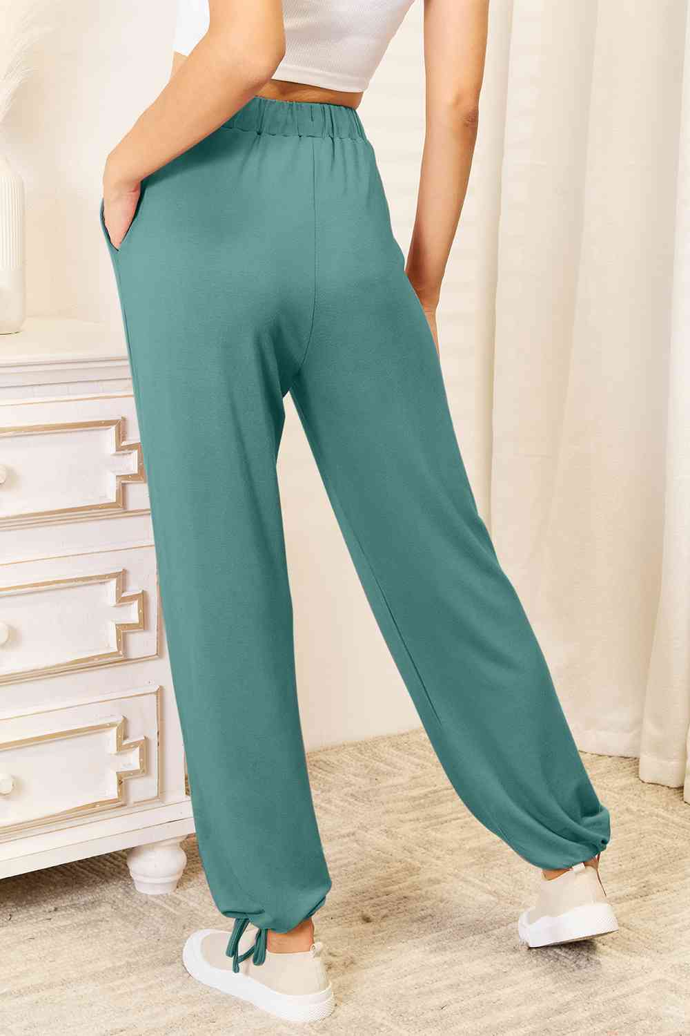 Soft Rayon Drawstring Waist Pants with Pockets