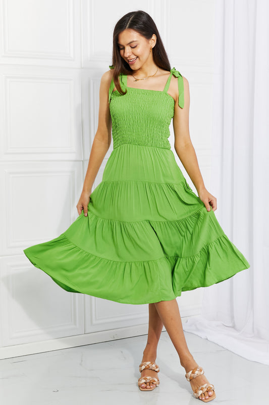 Lime Smocked Tiered Dress