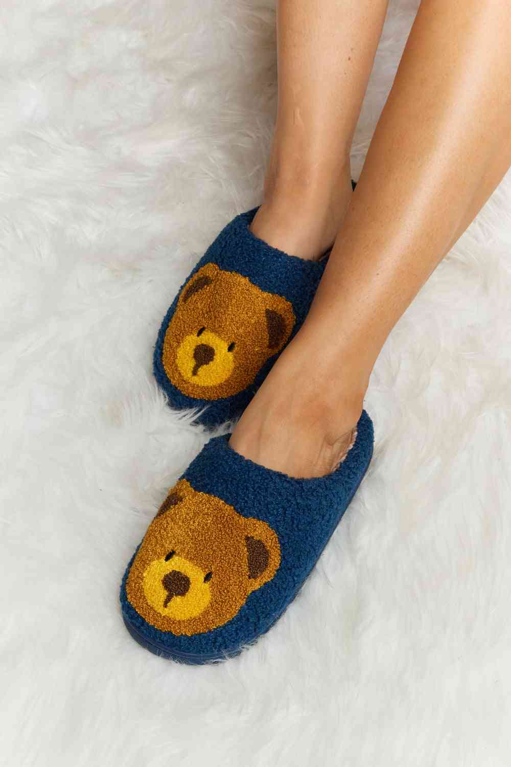 Teddy Bear Print Plush Slide Slippers