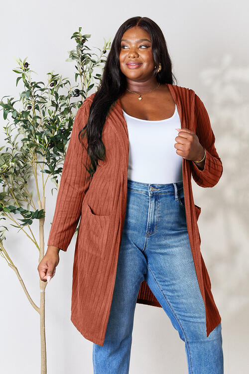 Ribbed Open Front Long Sleeve Cardigan