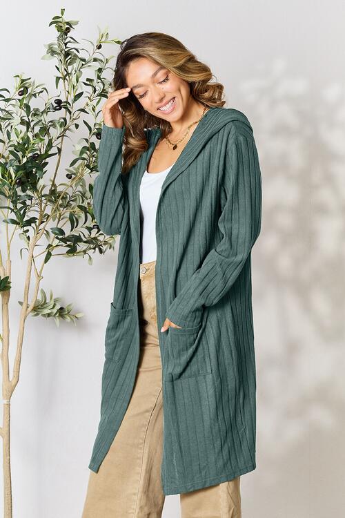 Ribbed Open Front Long Sleeve Cardigan