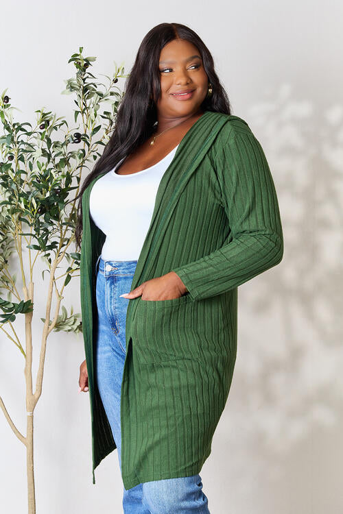 Ribbed Open Front Long Sleeve Cardigan