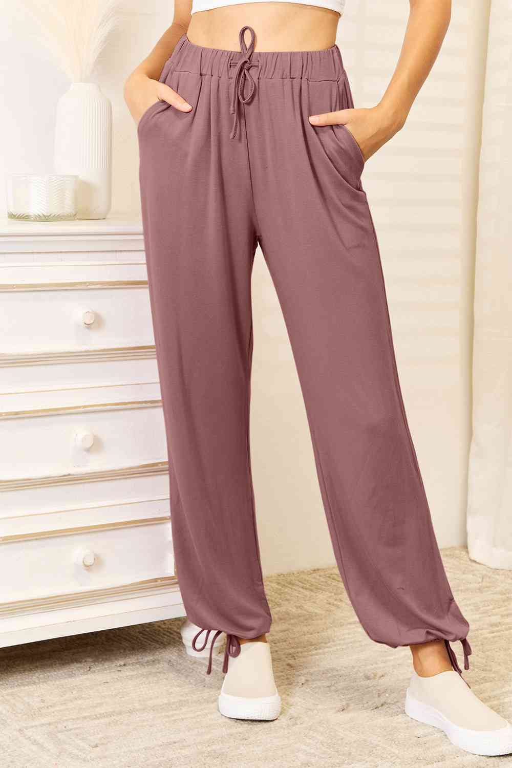 Soft Rayon Drawstring Waist Pants with Pockets