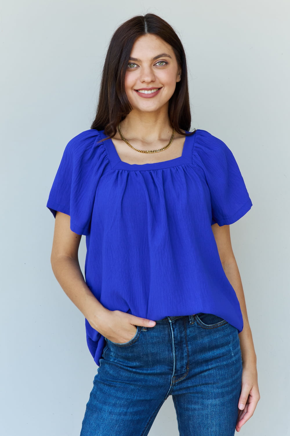 Square Neck Short Sleeve Blouse