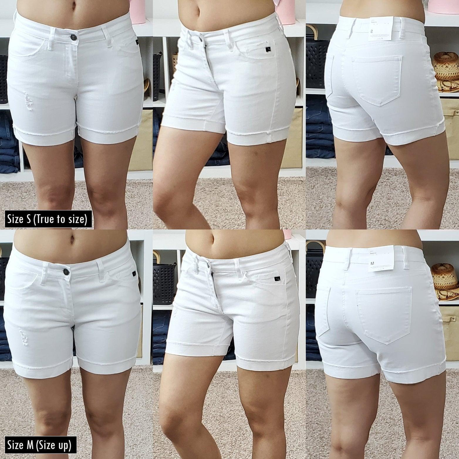 Kancan White Mid Rise 5" Cuffed Denim Shorts - Lavender Latte Boutique