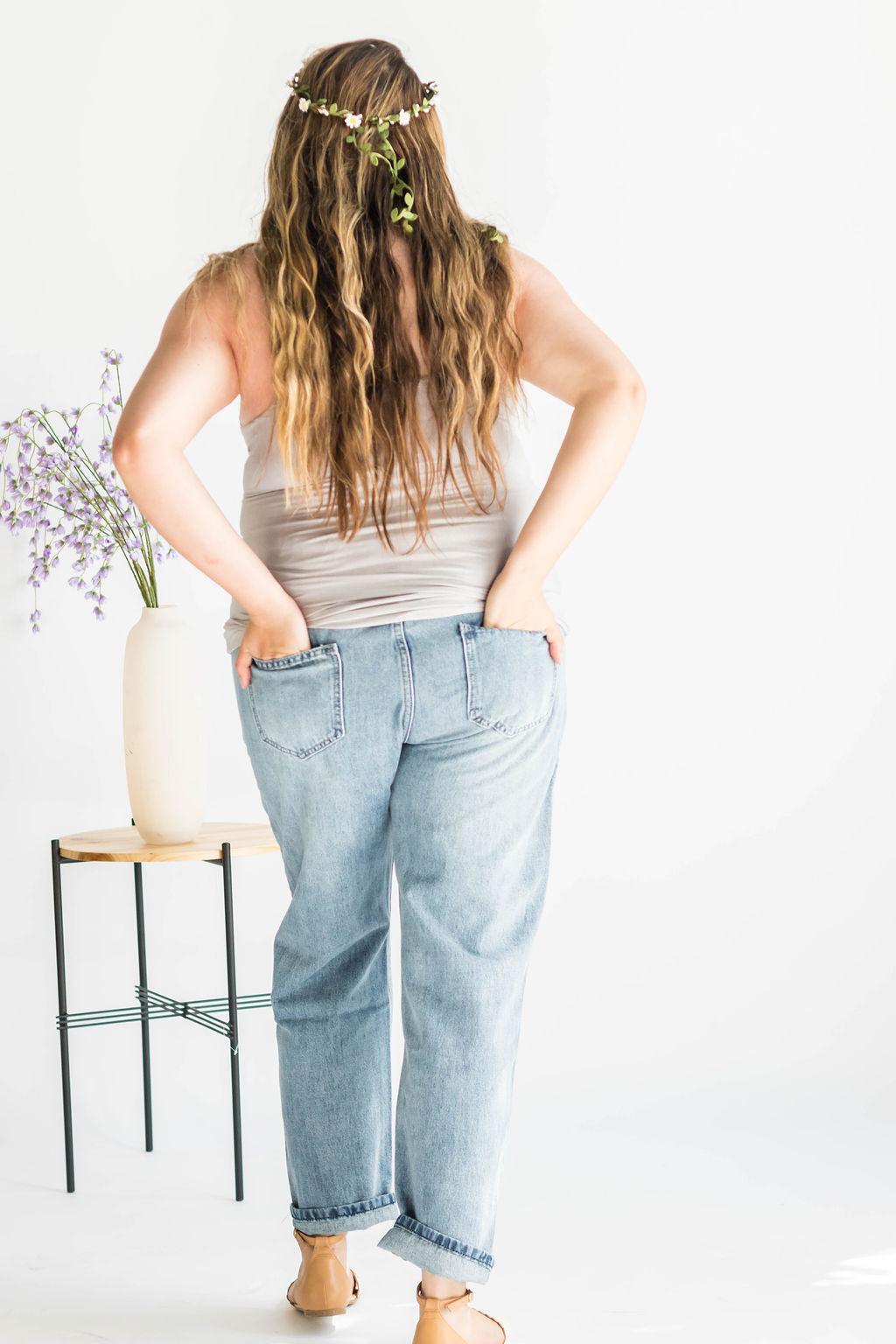 Distressed Boyfriend Denim Joggers Jeans - Lavender Latte Boutique