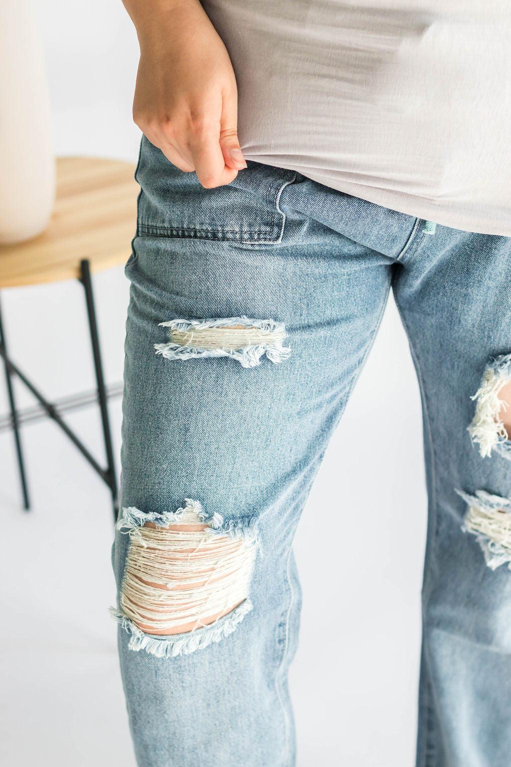 Distressed Boyfriend Denim Joggers Jeans - Lavender Latte Boutique