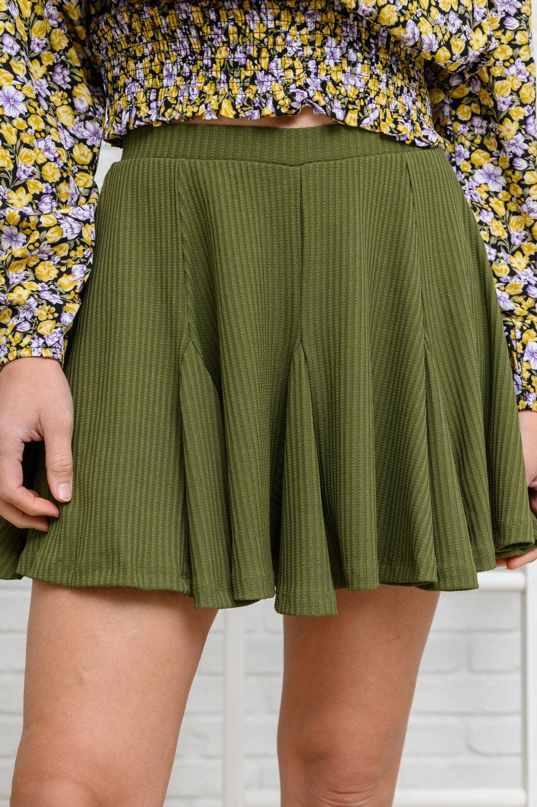 Olive Ruffle Flounce Skirt With Built In Shorts - Lavender Latte Boutique